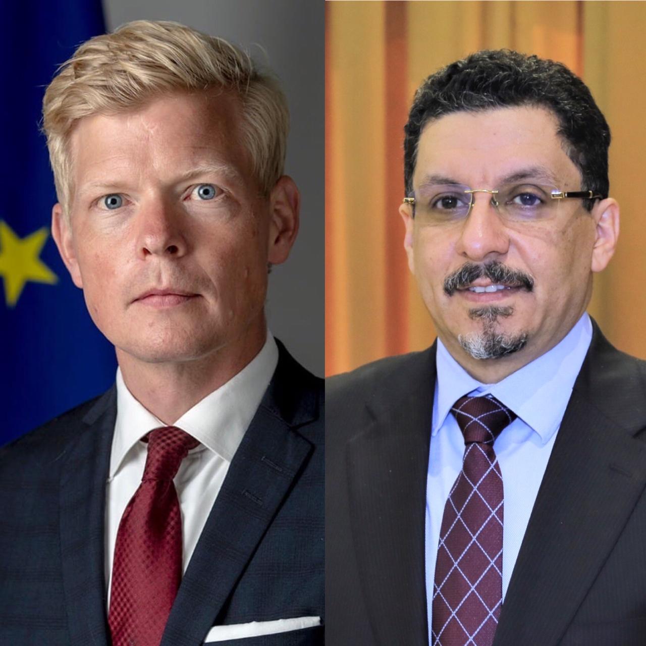 بن مبارك يناقش مع سفير الاتحاد الأوروبي القضايا الإنسانية وقصف الحوثي لمطار عدن